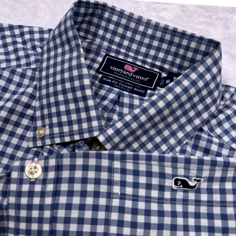 Vineyard Vines Performance Button Shirt Mens M SLIM Blue Gingham Check Preppy
